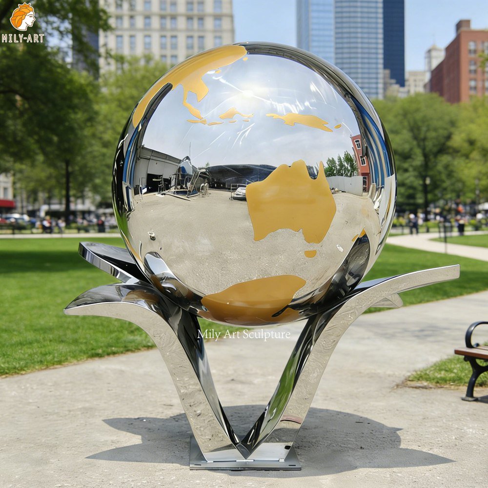 Custom Abstract Metal Globe Sculpture for Park Decor