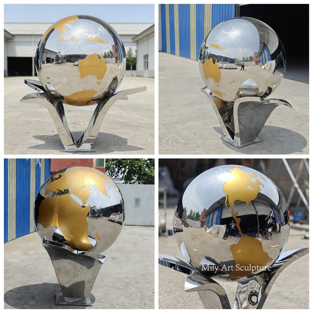 Custom Abstract Stainless Steel Globe Sculpture Details