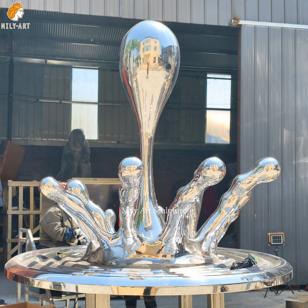 Custom Large Mirrored Stainless Steel Splash Sculpture
