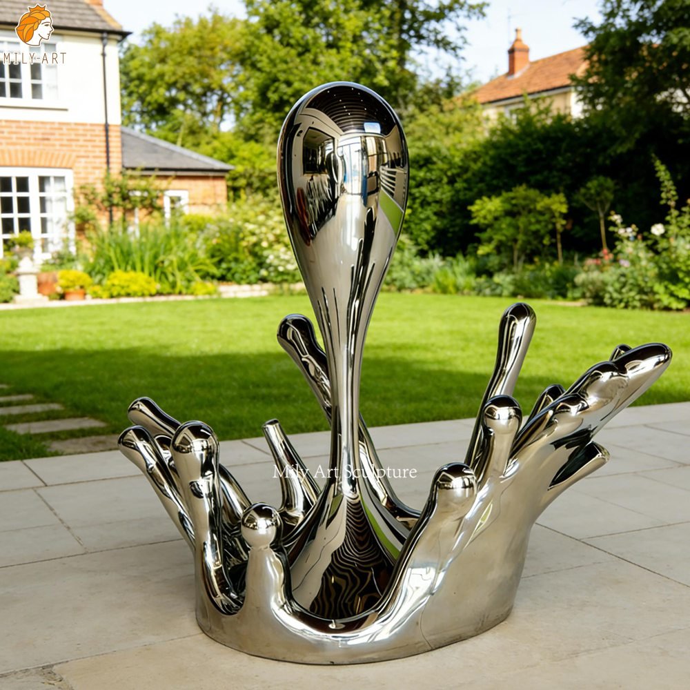 Custom Mirrored Stainless Steel Splash Sculpture for Garden