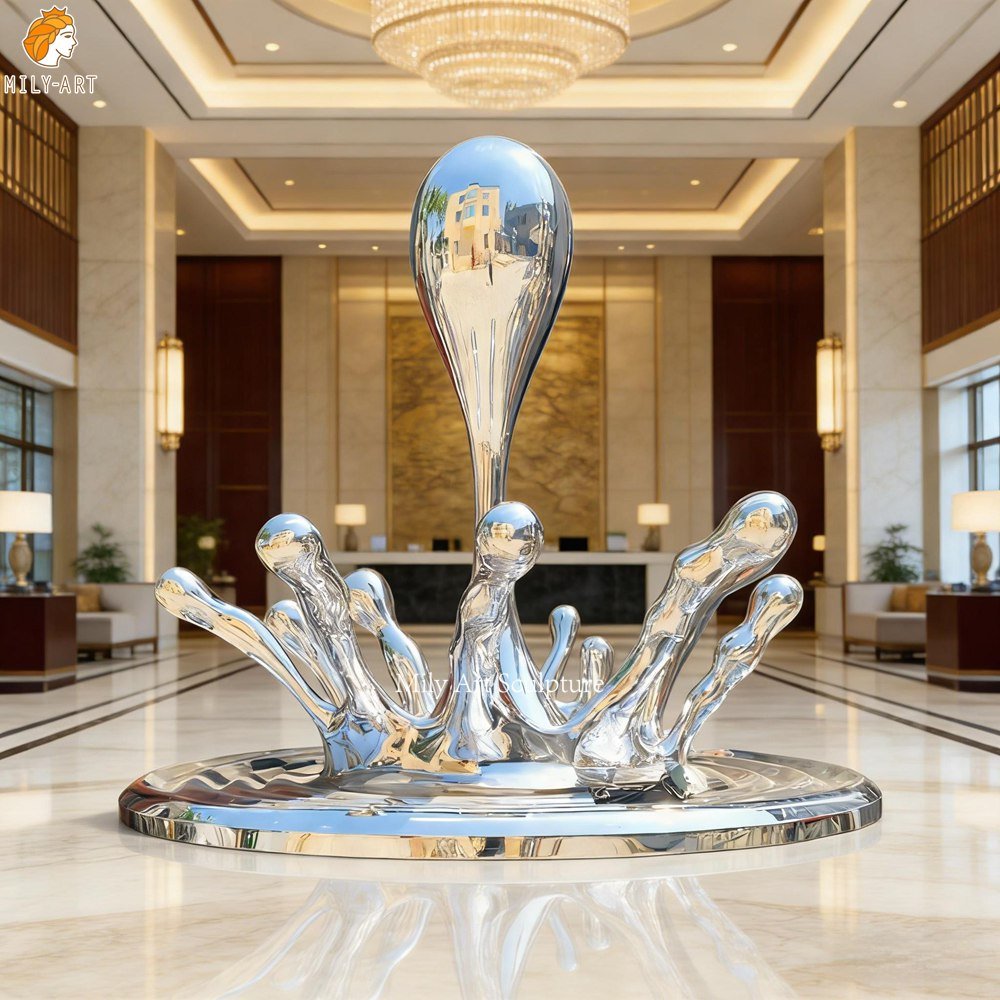 Custom Mirrored Stainless Steel Splash Sculpture for Hotel Decor
