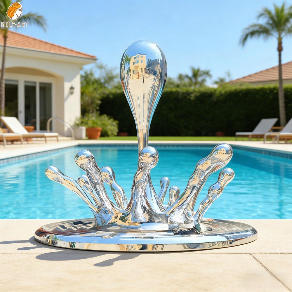Custom Mirrored Stainless Steel Splash Sculpture for Pool Decor