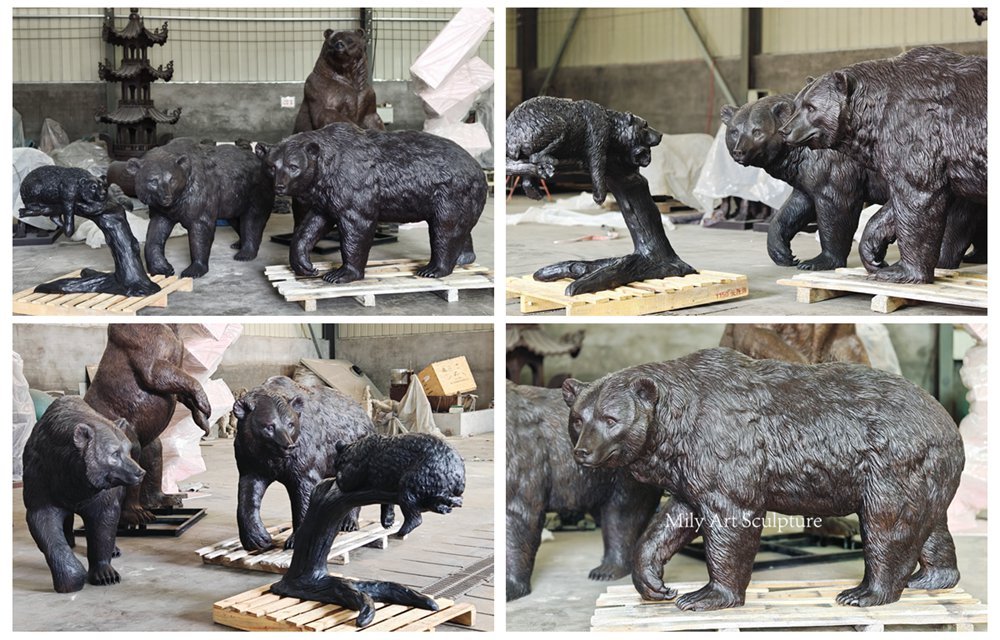 Large Bronze Bear Family Sculpture Set Details