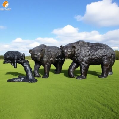 Large Bronze Bear Family Sculpture Set for Outdoors