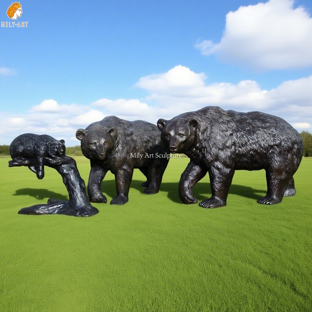 Large Bronze Bear Family Sculpture Set for Outdoors