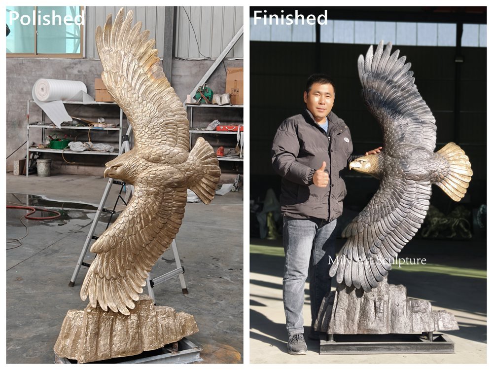 Large Bronze Hawk Sculpture Polished Process and Finished