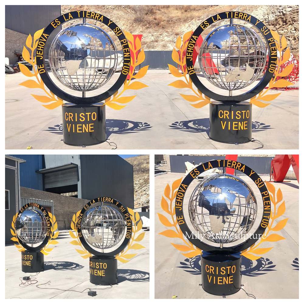 Large Metal Globe Sculptures  Details
