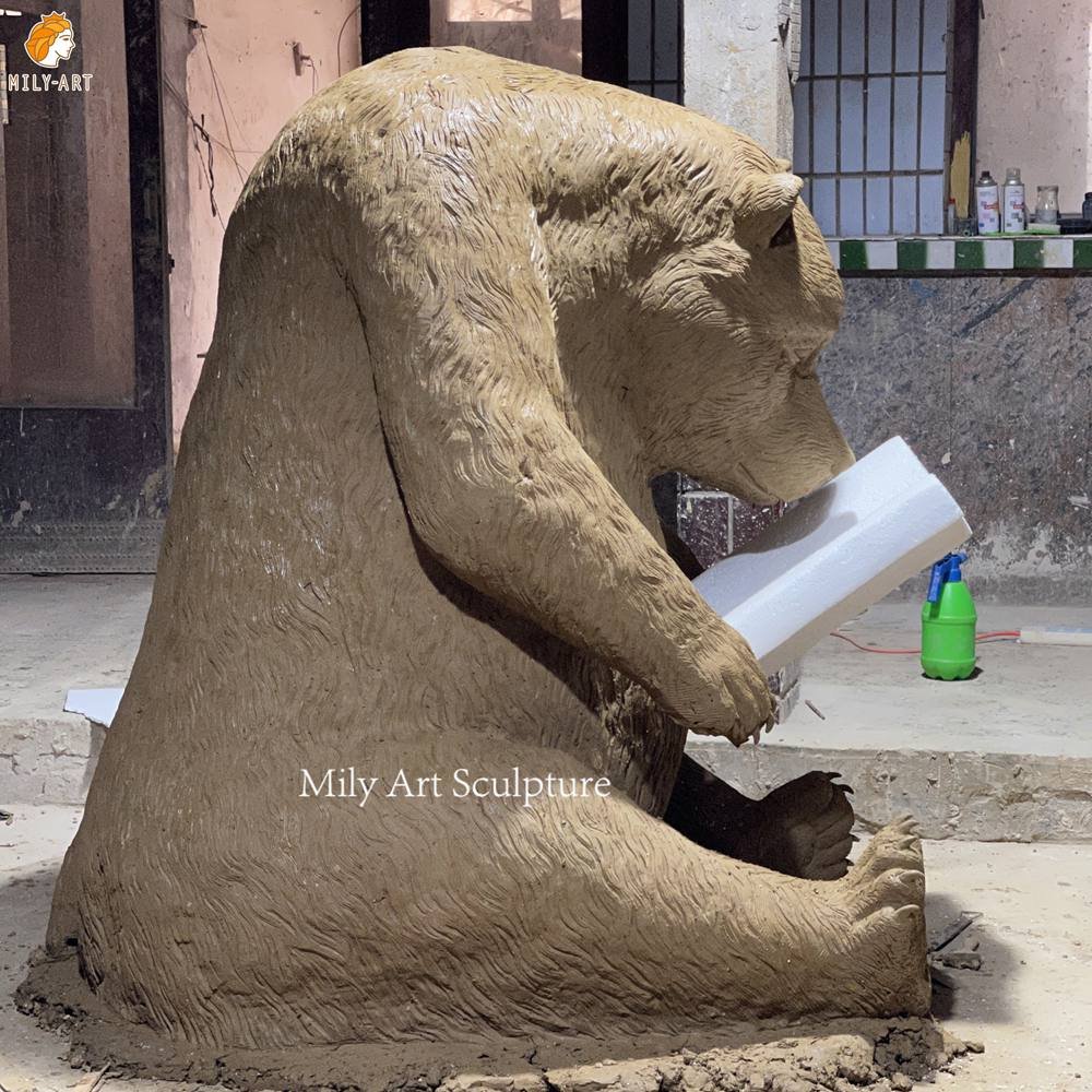 Life Size Bronze Reading Bear Statue Clay Model