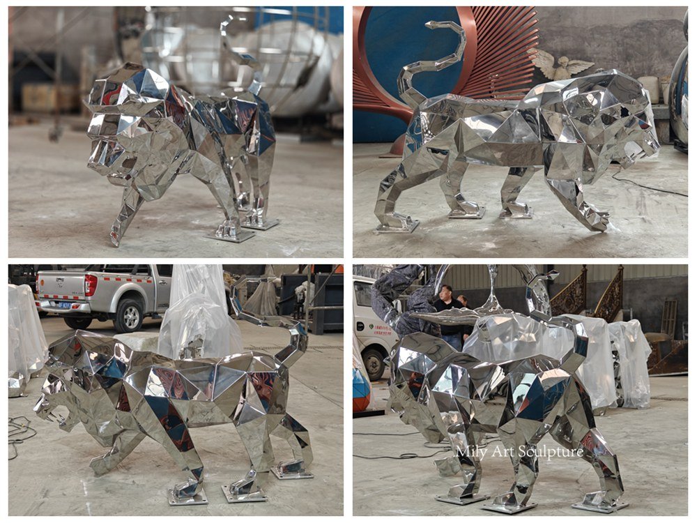 Low Poly Metal Lion Sculpture Details