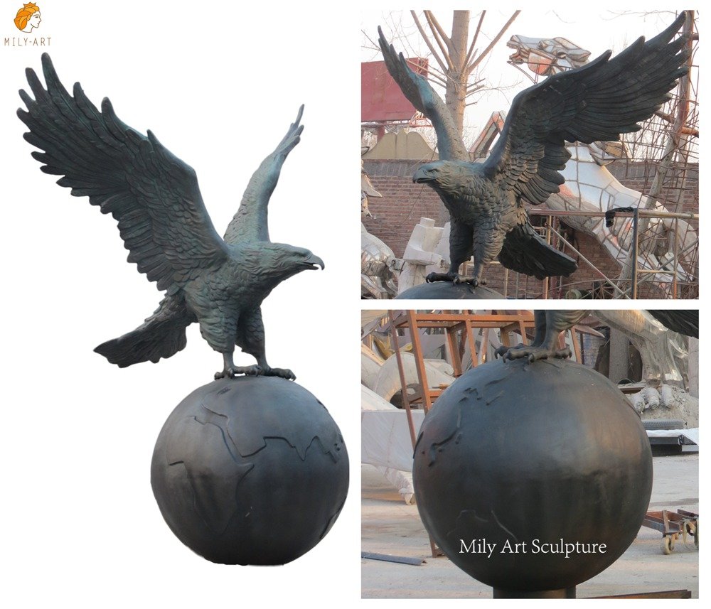 Monumental Bronze Eagle on Globe Statue Details