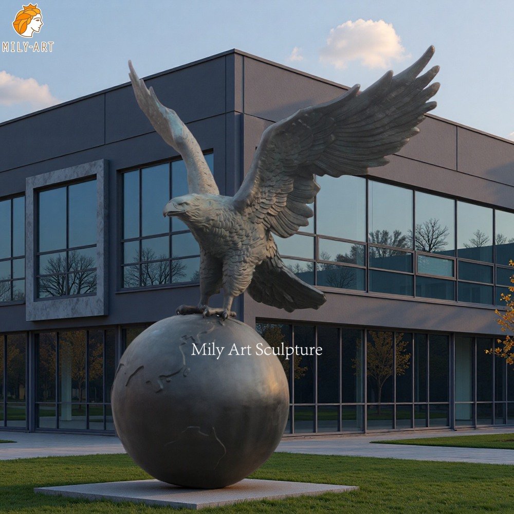 Monumental Bronze Eagle on Globe Statue for Enterprise