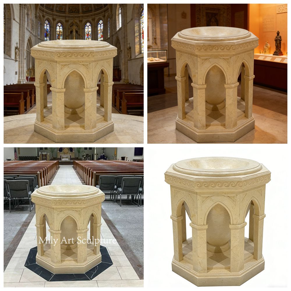 Natural Marble Baptismal Font Details