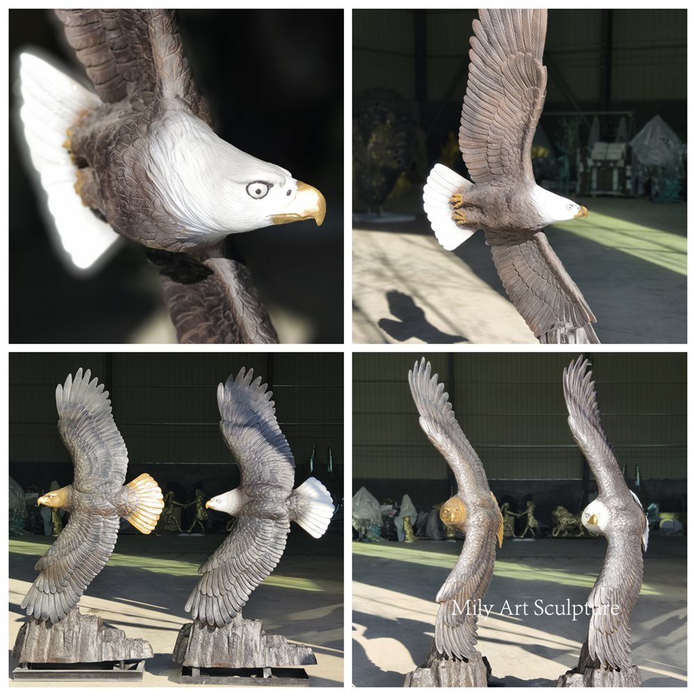 Pair of Large Bronze Hawk Sculptures Details