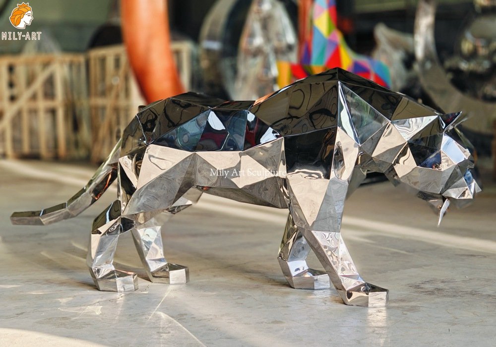 Polished Stainless Steel Modern Geometric Tiger Sculpture
