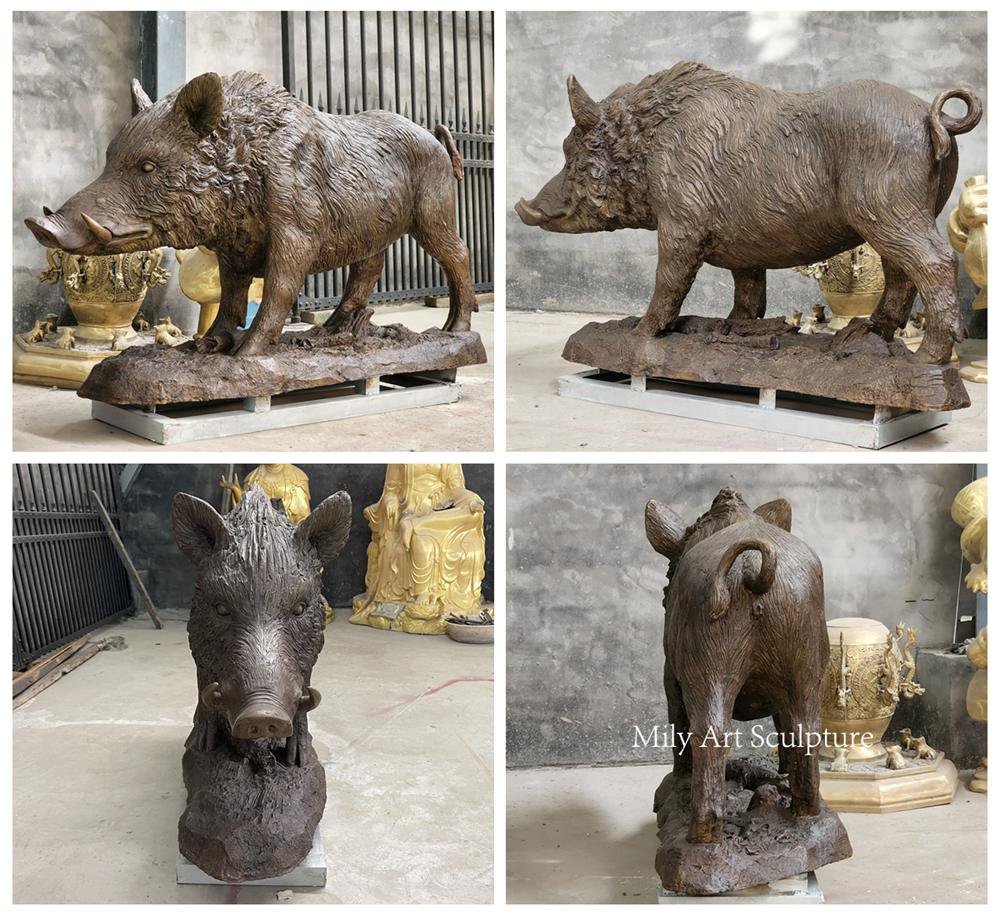 Vintage Casting Bronze Warthog Sculpture Details