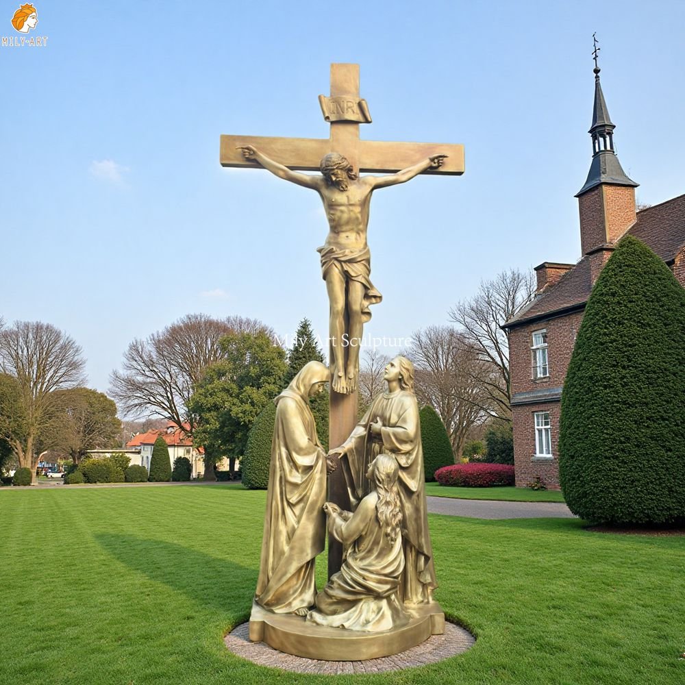 Bronze Cross of Jesus with the 3 Saints for Church