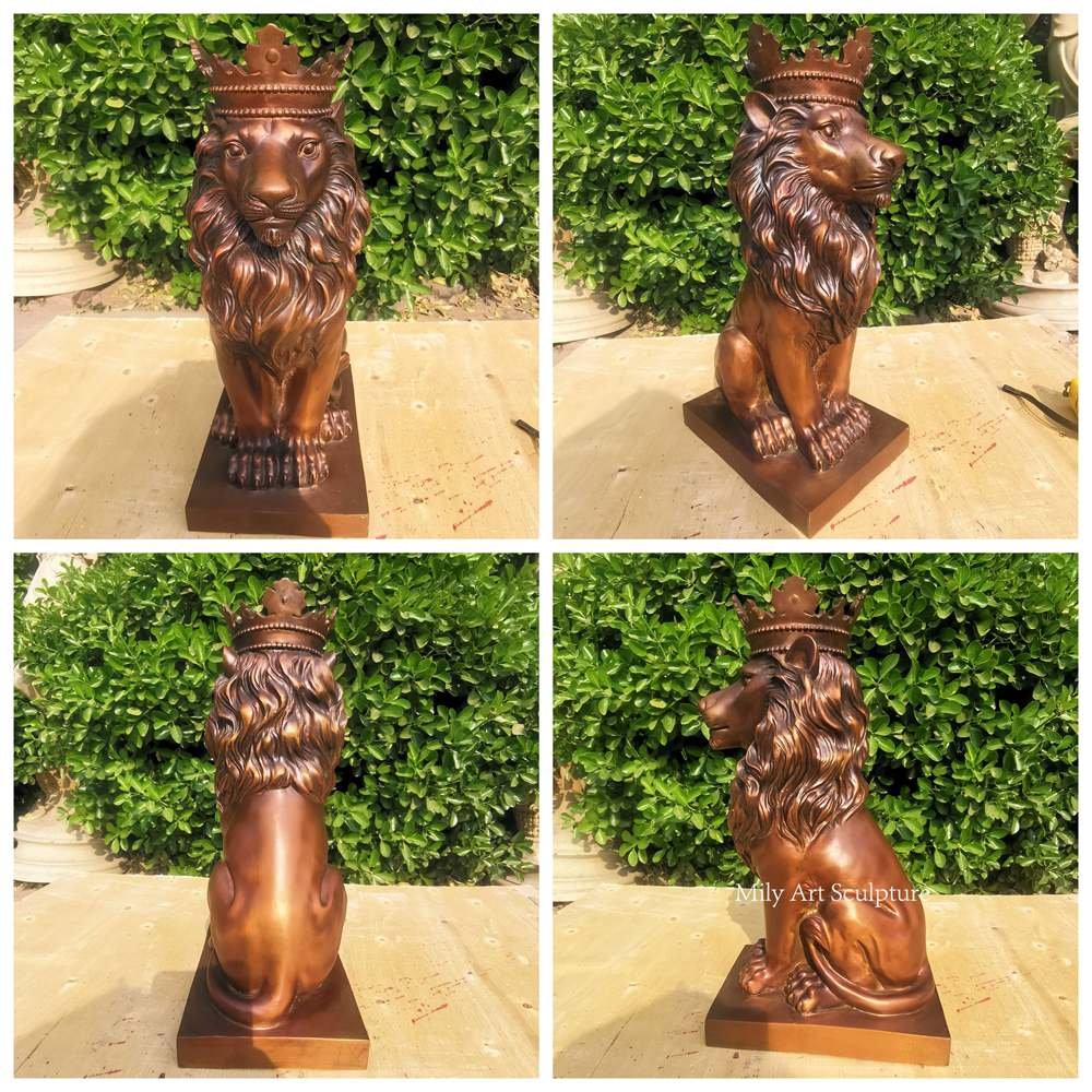 Bronze Sitting Lion with Crown Garden Statue Details