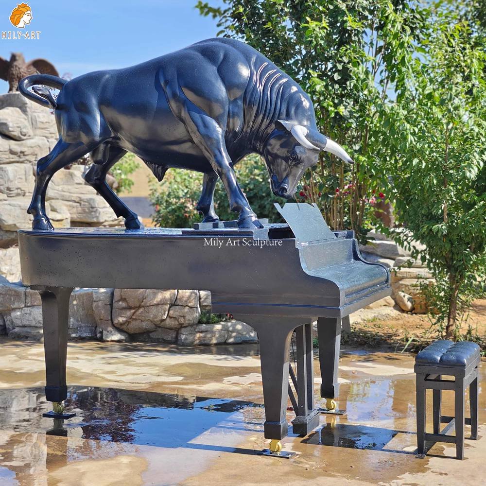 Cast Black Bull Standing on Piano - Sculpture Chapman's Homer