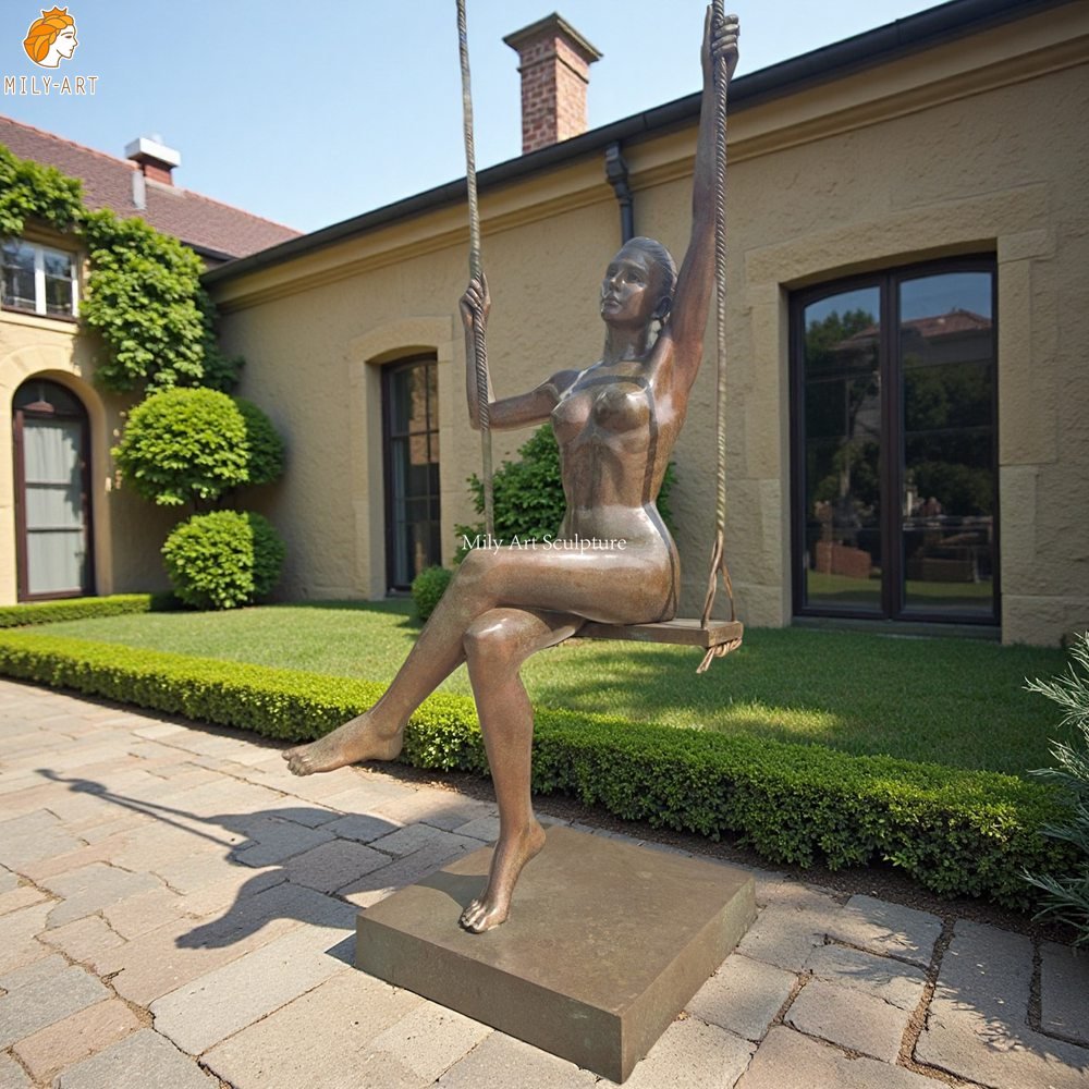 Custom Bronze Girl on a Swing Sculpture for Yard
