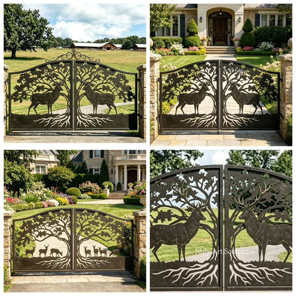 Entrance Iron Gate with Elk Statue Applications