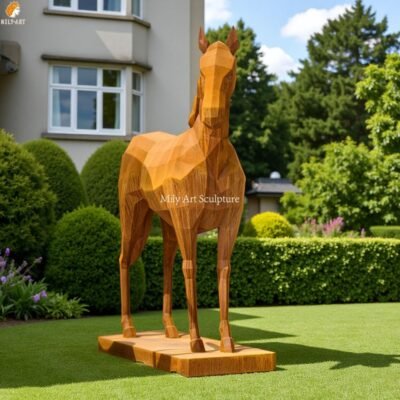 Geometric-style Corten Steel Horse Sculpture for Garden