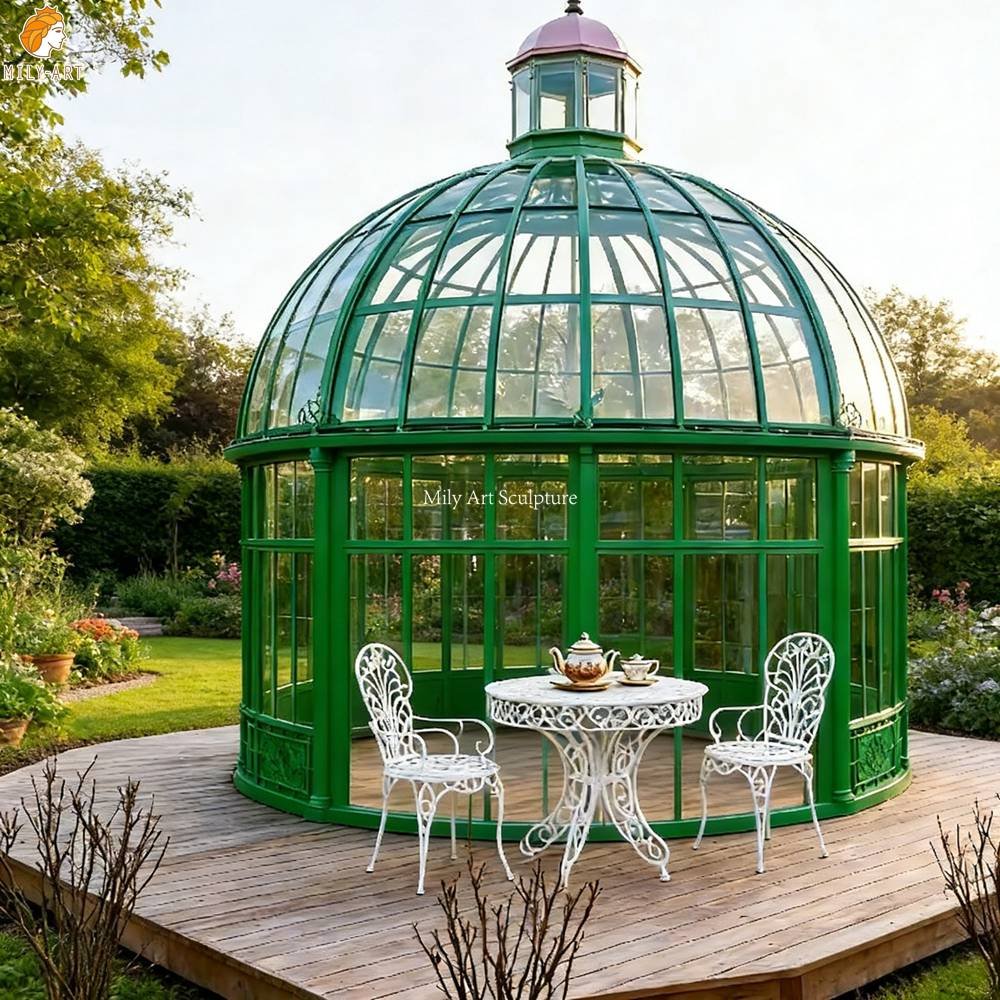 Green Victorian-style Iron Gazebo for Garden