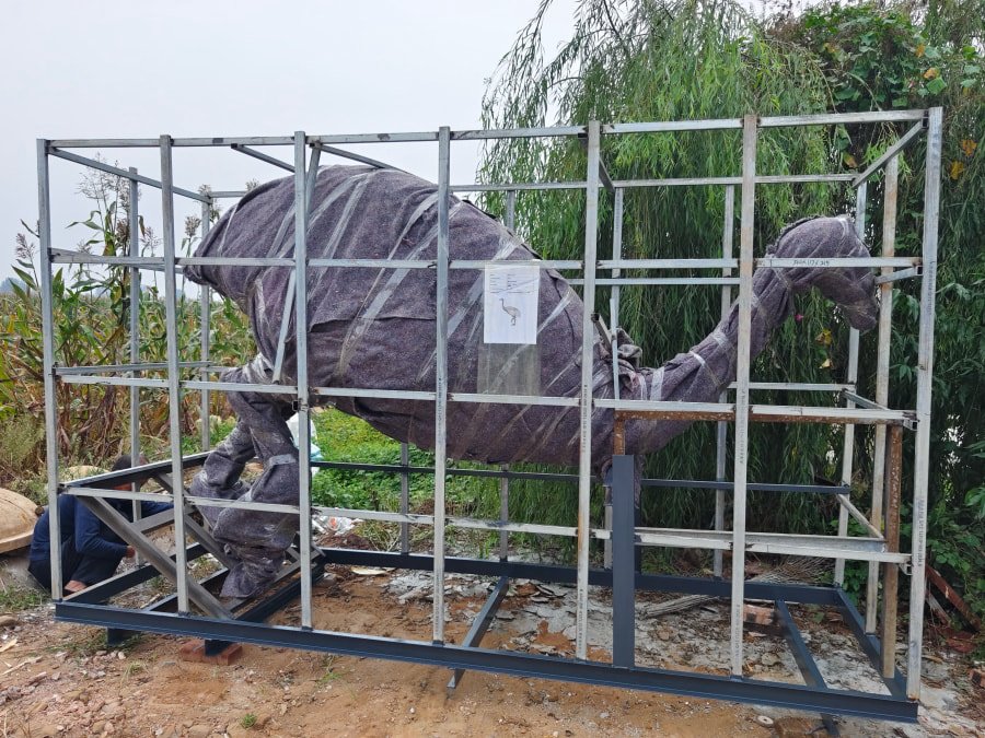 Iron crate with foam padding used for large sculpture export