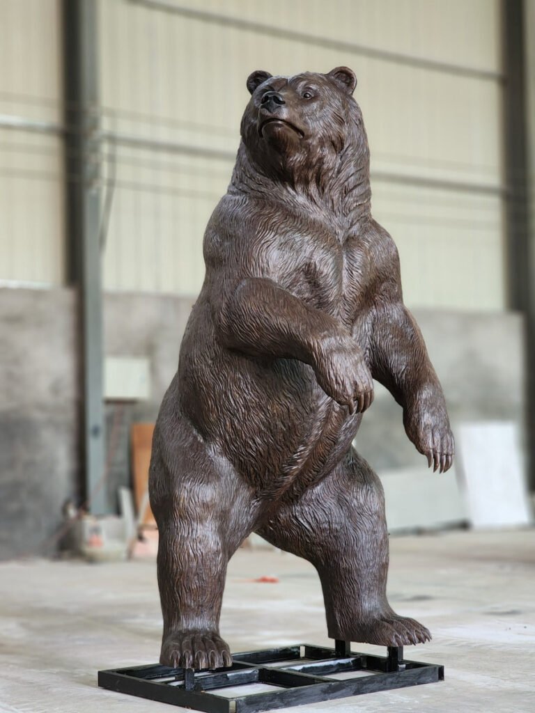 large bronze bear statues with embedded iron frame