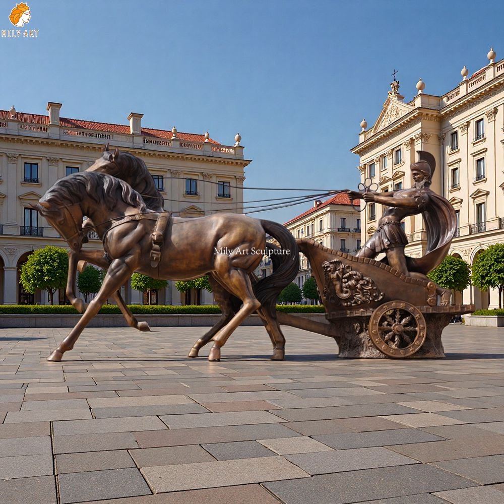 Large Bronze Chariot and Horse Sculpture for Square