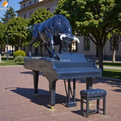 Life-sized Black Bull Standing on Piano - Sculpture Chapman's Homer for Square