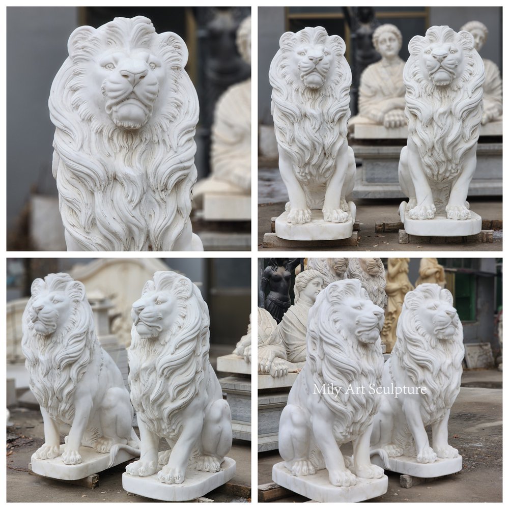 Marble Front Porch Lion Statues Details
