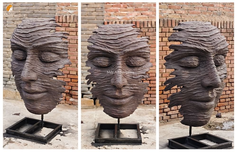 Modern Bronze Face Hanging Sculptures Details