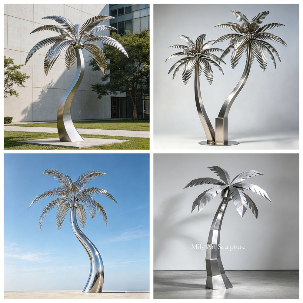 Modern Stainless Steel Outdoor Palm Tree Sculpture Applications