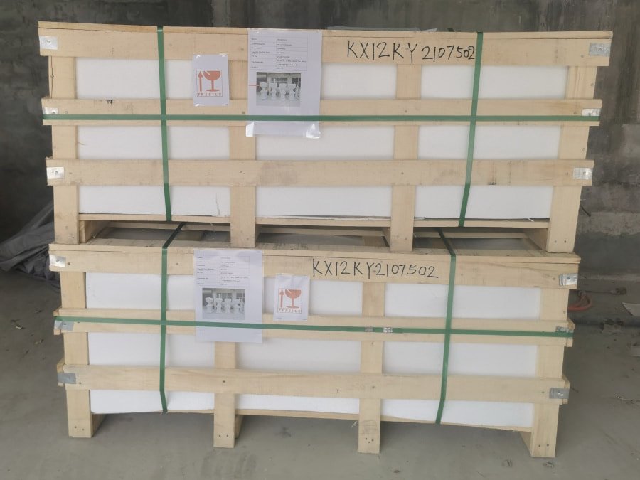 Large marble sculpture packed in wooden crate ready for export shipping
