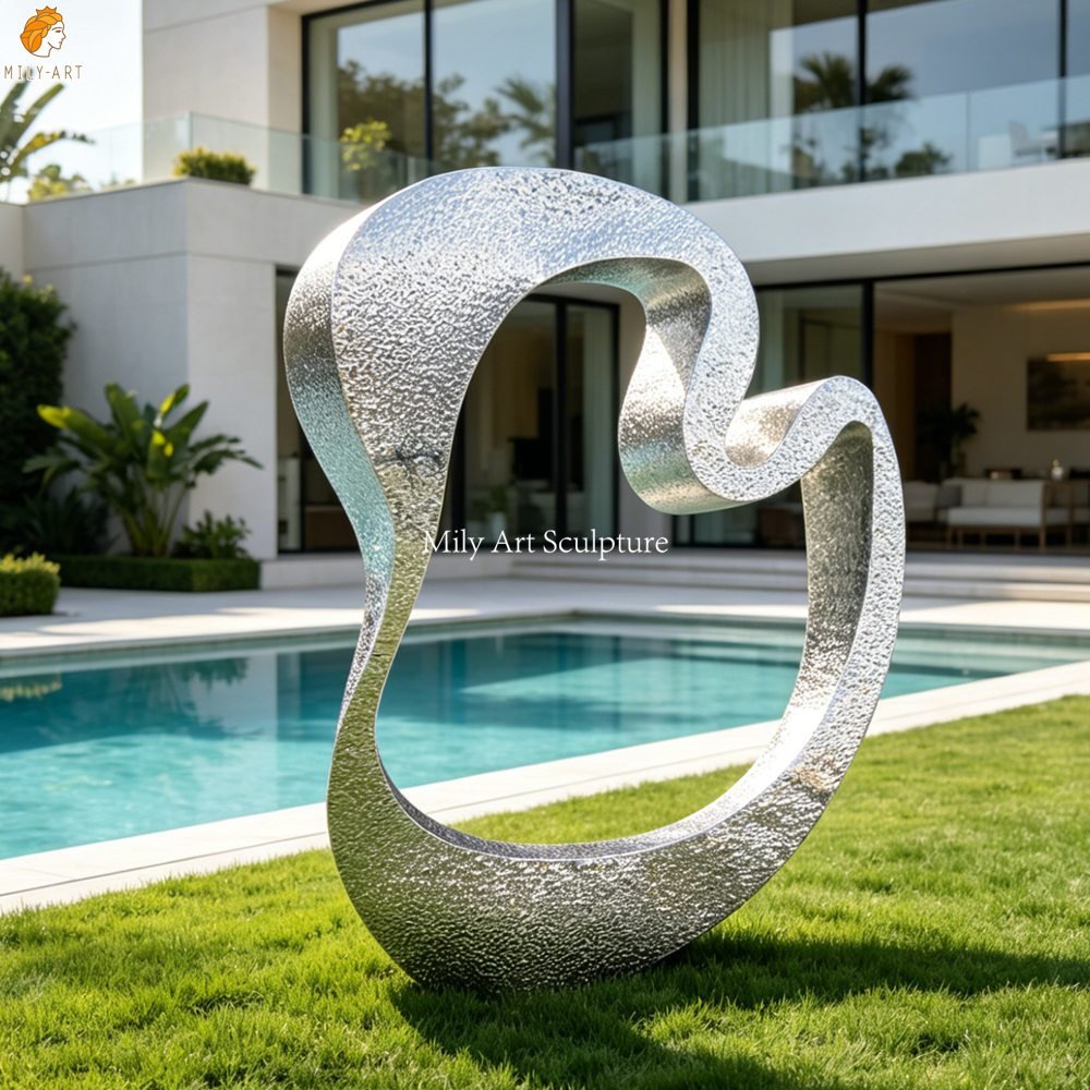 Stainless Steel Ripple-Shaped Abstract Sculpture for Villa