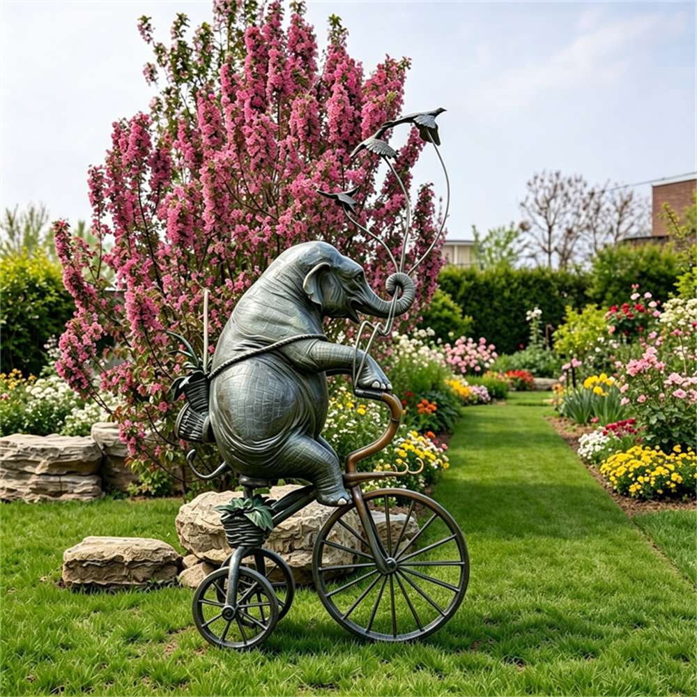 Bronze Elephant Riding A Bicycle Statue for garden