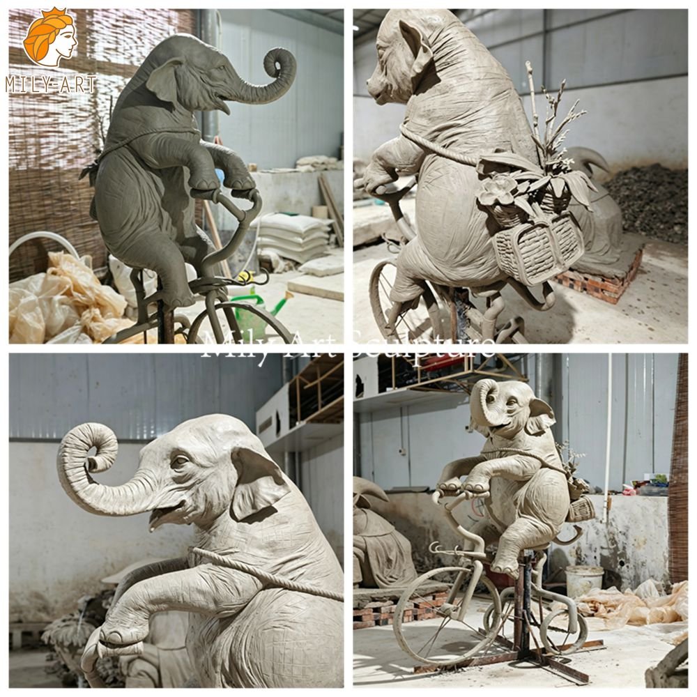 Mily 's Clay model of Bronze Elephant Riding A Bicycle Statue 