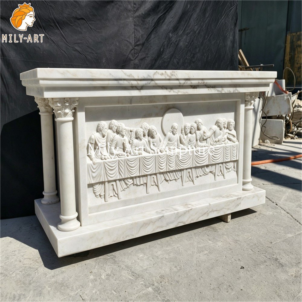 Marble Altar Table Featuring Relief Panel of The Last Supper in Mily factory