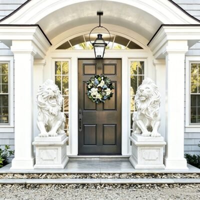 White Marble Lion Sculptures for Exterior Entrance