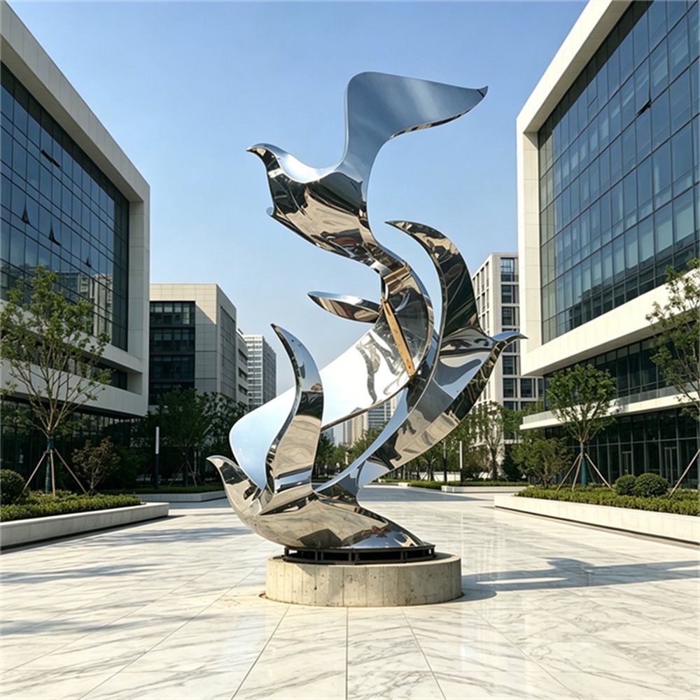 Large Contemporary Metal Bird Sculpture for Outdoor Plaza