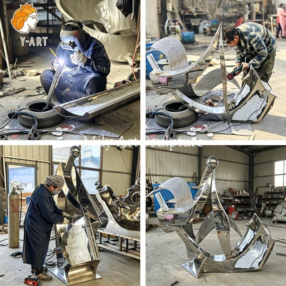Stainless Steel Modern Harp Sculpture for Landscape Ornament