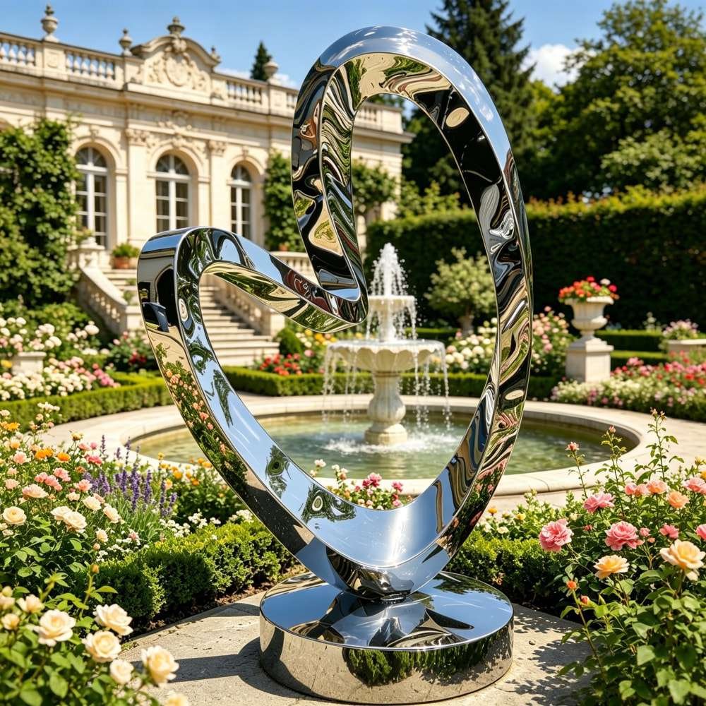 Abstract Mirror Polished Open Heart Sculpture