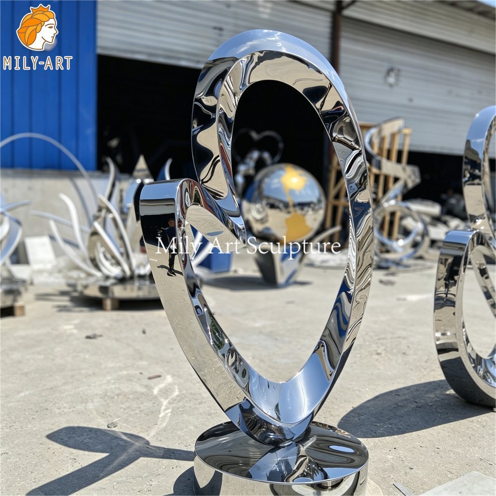 Abstract Mirror Polished Open Heart Sculpture
