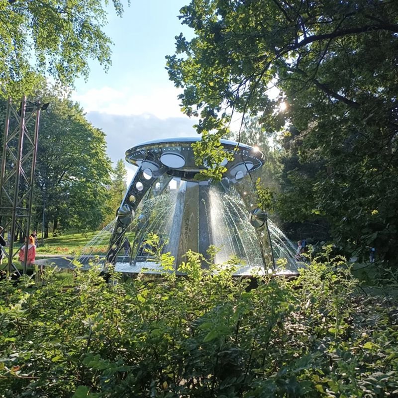 Custom Stainless Steel UFO Sculpture in park