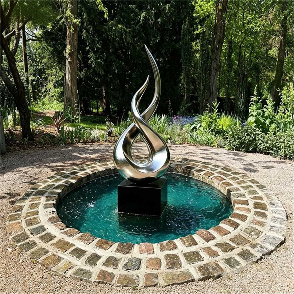 Mirror-Polished Stainless Steel Abstract Sculpture of Infinity Flame