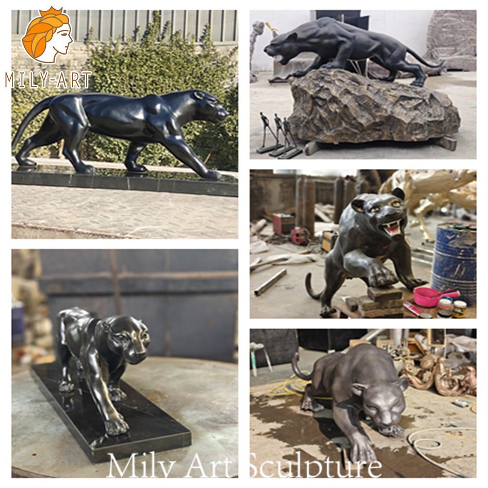 Outdoor Bronze Panther Statue Large Wild Cat Sculpture