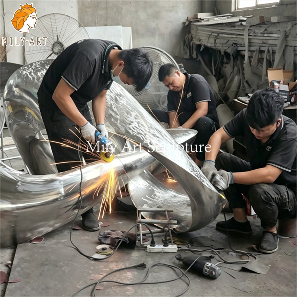 Large Polished Metal Rocket Sculpture for Public Plazas