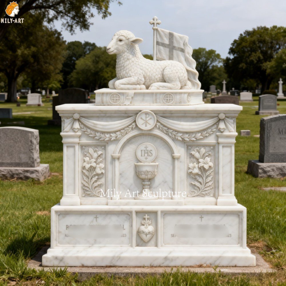 Marble Religious Lamb of God Monument MLMS-453 Carved Marble Religious Lamb of God Monument