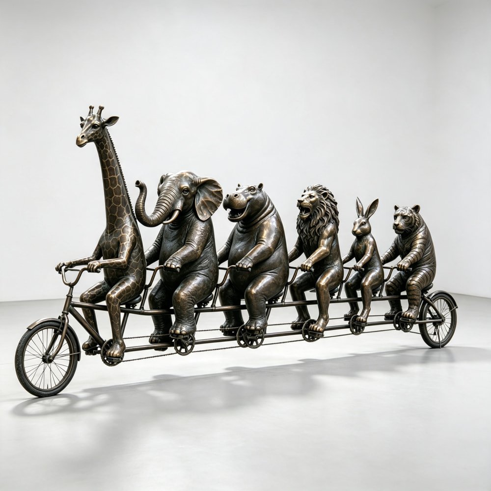 Custom Bronze Animal Bicycle Sculpture – Wildlife Conservation Outdoor Statue