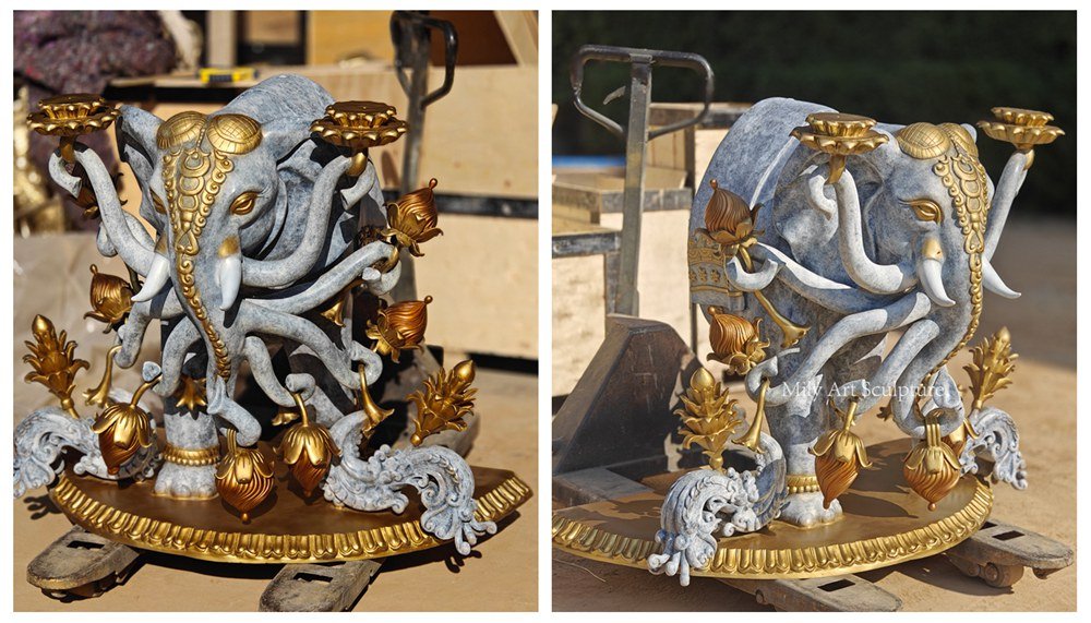Custom Bronze Lord Ganesha Statue with Gold Finish Details